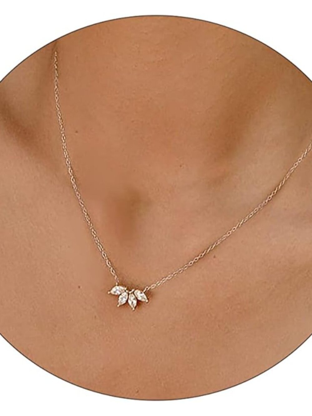 Diamond Necklaces for Women, Dainty 14k Gold Plated Leaf Pendant Necklace Layere